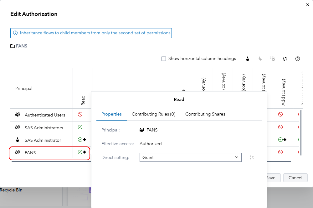 Grant members of the project group Read and Read (convey) on the project folder
