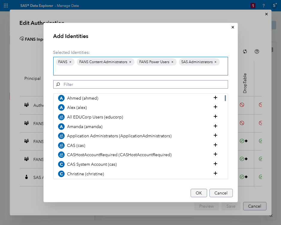 CAS library edit authorization, add identities