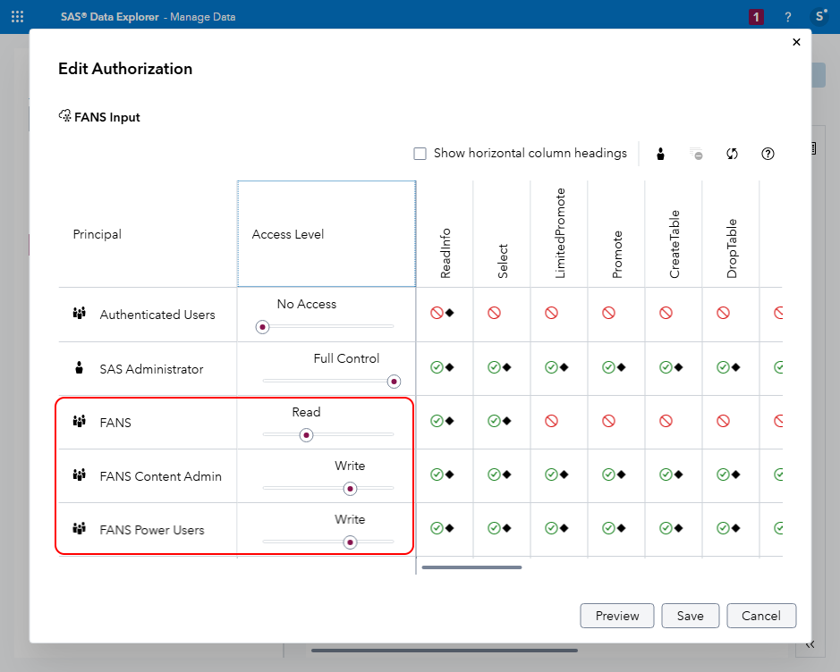 CAS library edit authorization set
