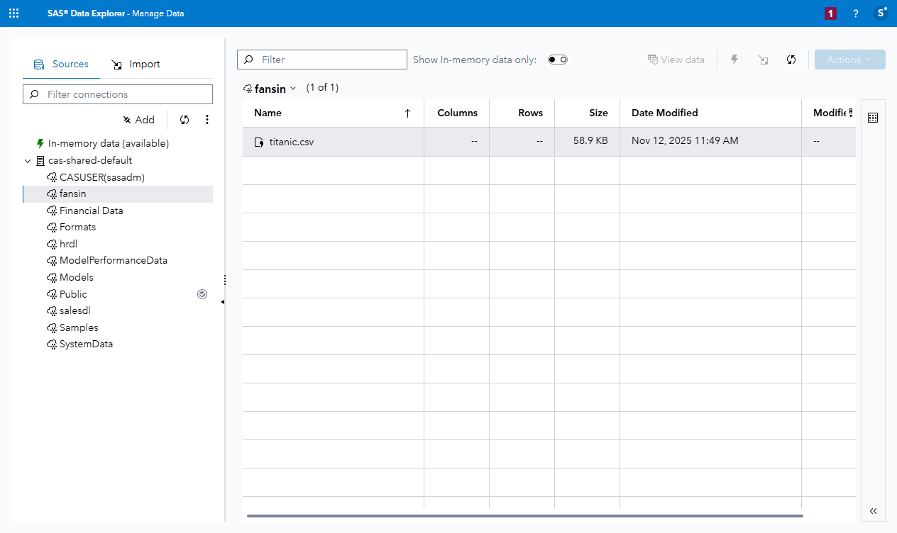 FANS input CAS library and titanic.csv