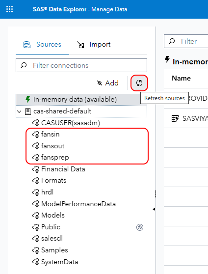 SAS Data Explorer, refresh sources to see new caslibs