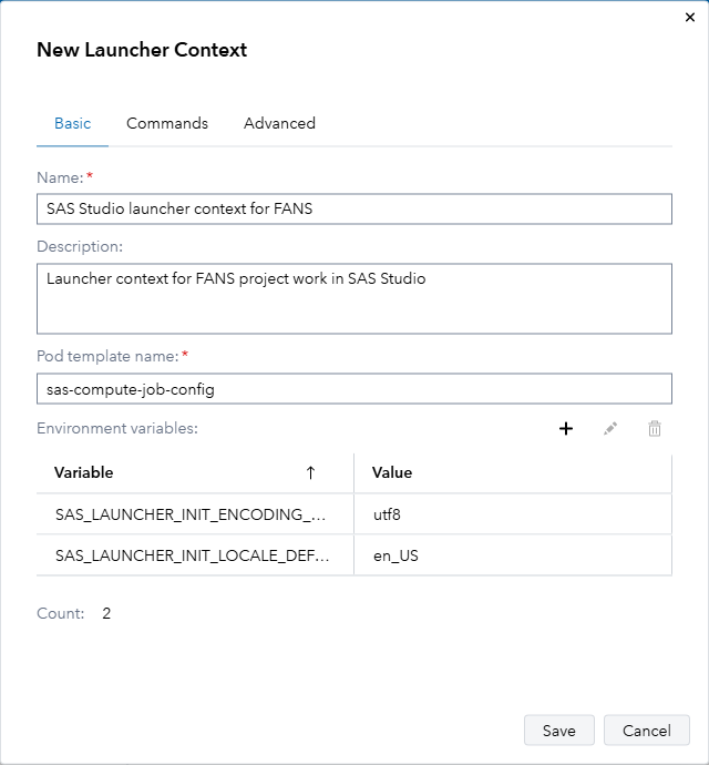 New normal SAS Studio launcher context for FANS