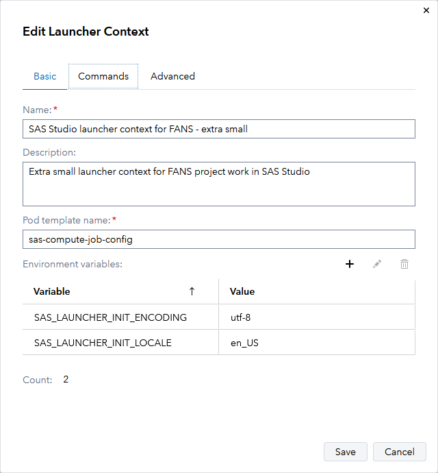 Launcher context - basic tab