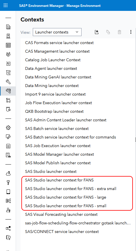 Launcher contexts for FANS