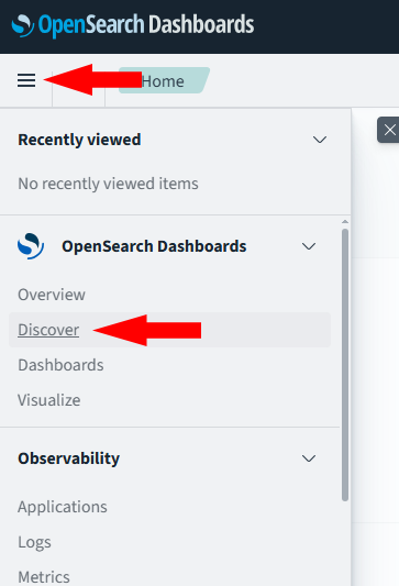 OpenSearch Dashboards, navigate to the Discover page