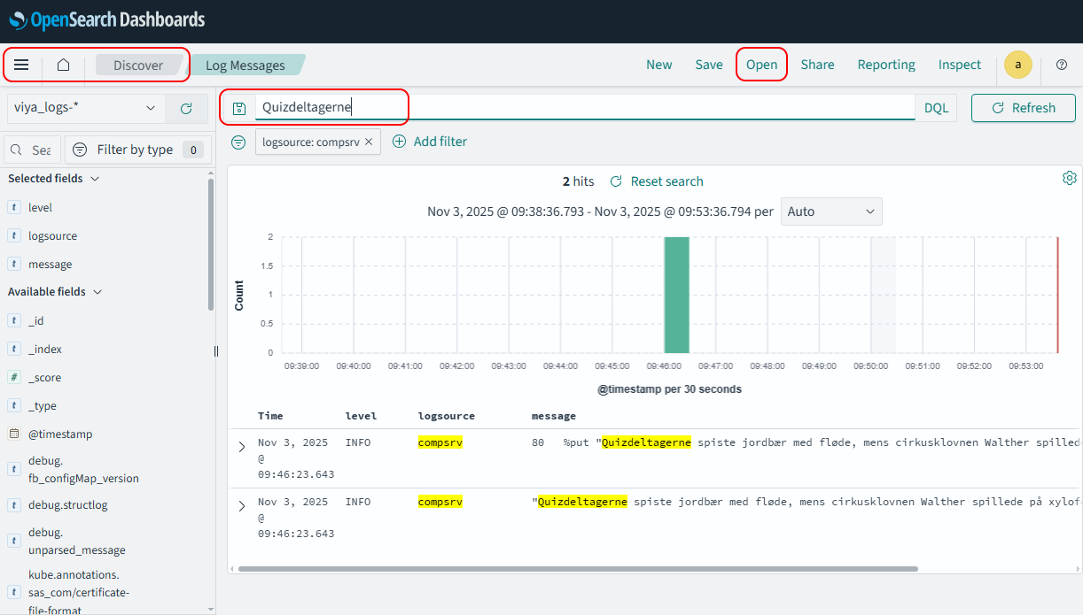 OpenSearch Dashboards searching for a keyword